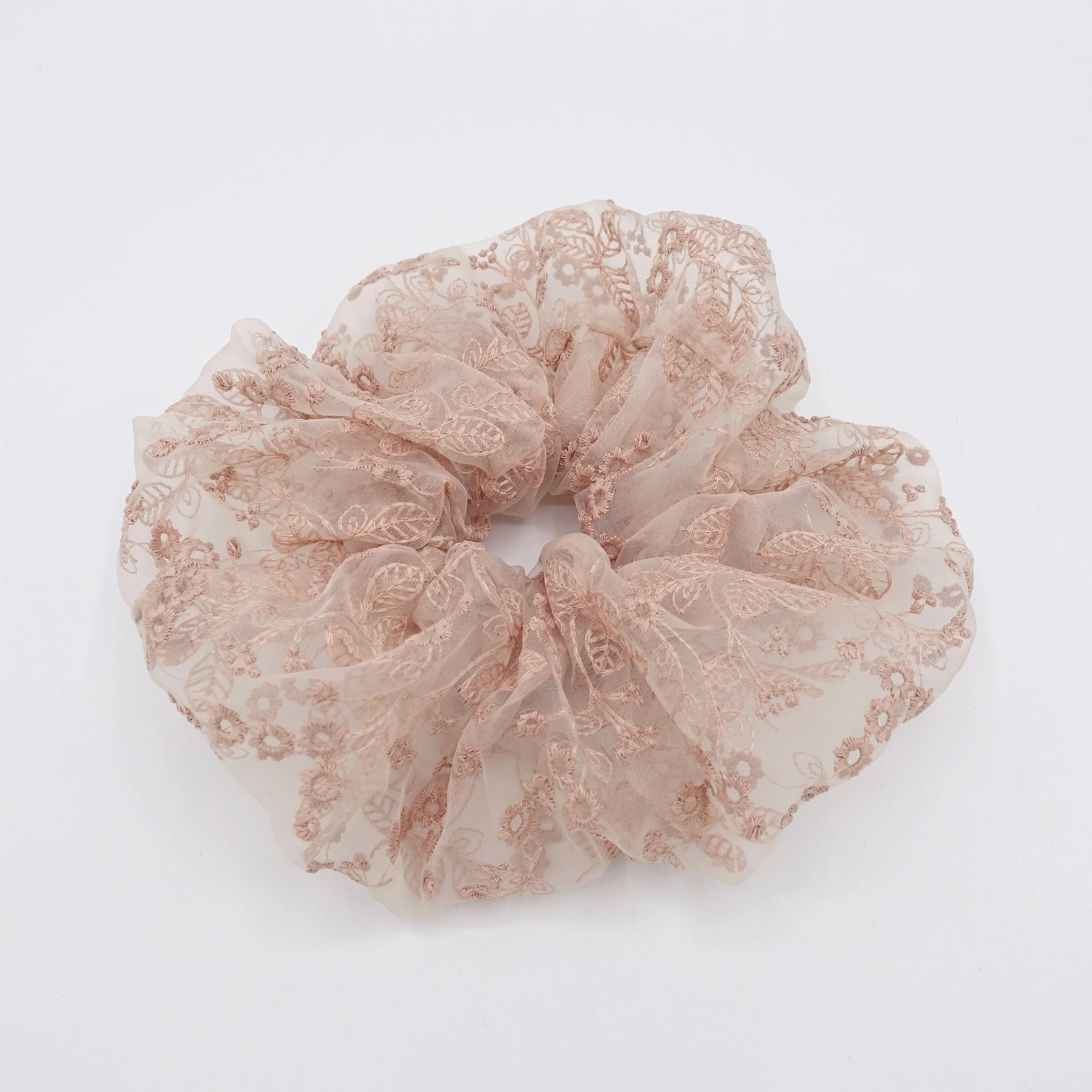 organza oversized scrunchies flower embroidered hair scrunchy for women