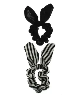 Pair of Bunny Ear Scrunchies - Striped & Plain