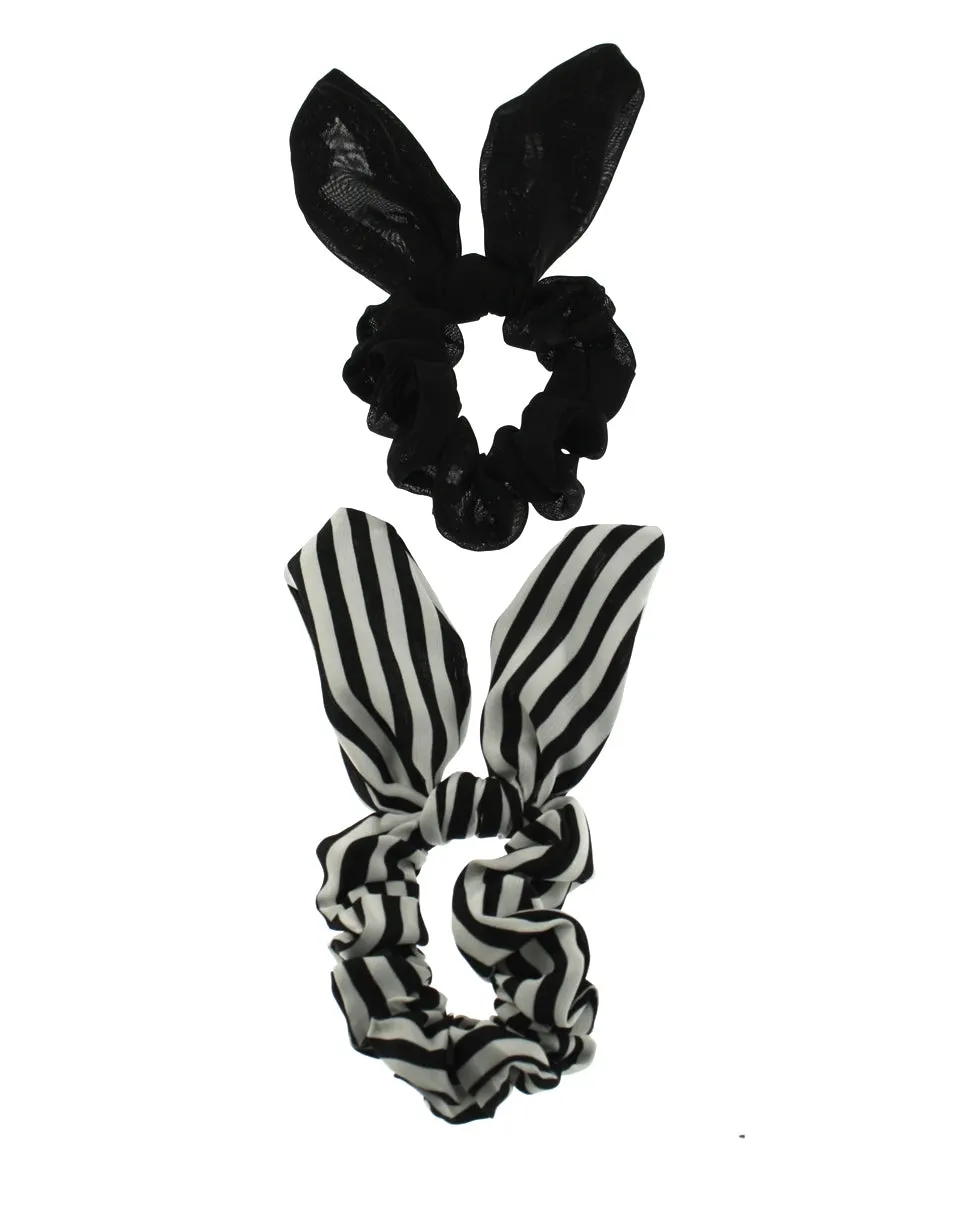 Pair of Bunny Ear Scrunchies - Striped & Plain
