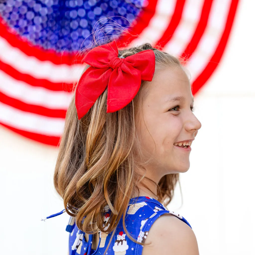 Party Girl Bow - Bright Red Linen