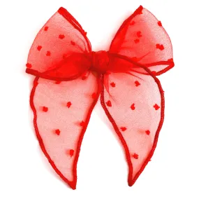 Party Girl Bow - Bright Red Sheer Dot