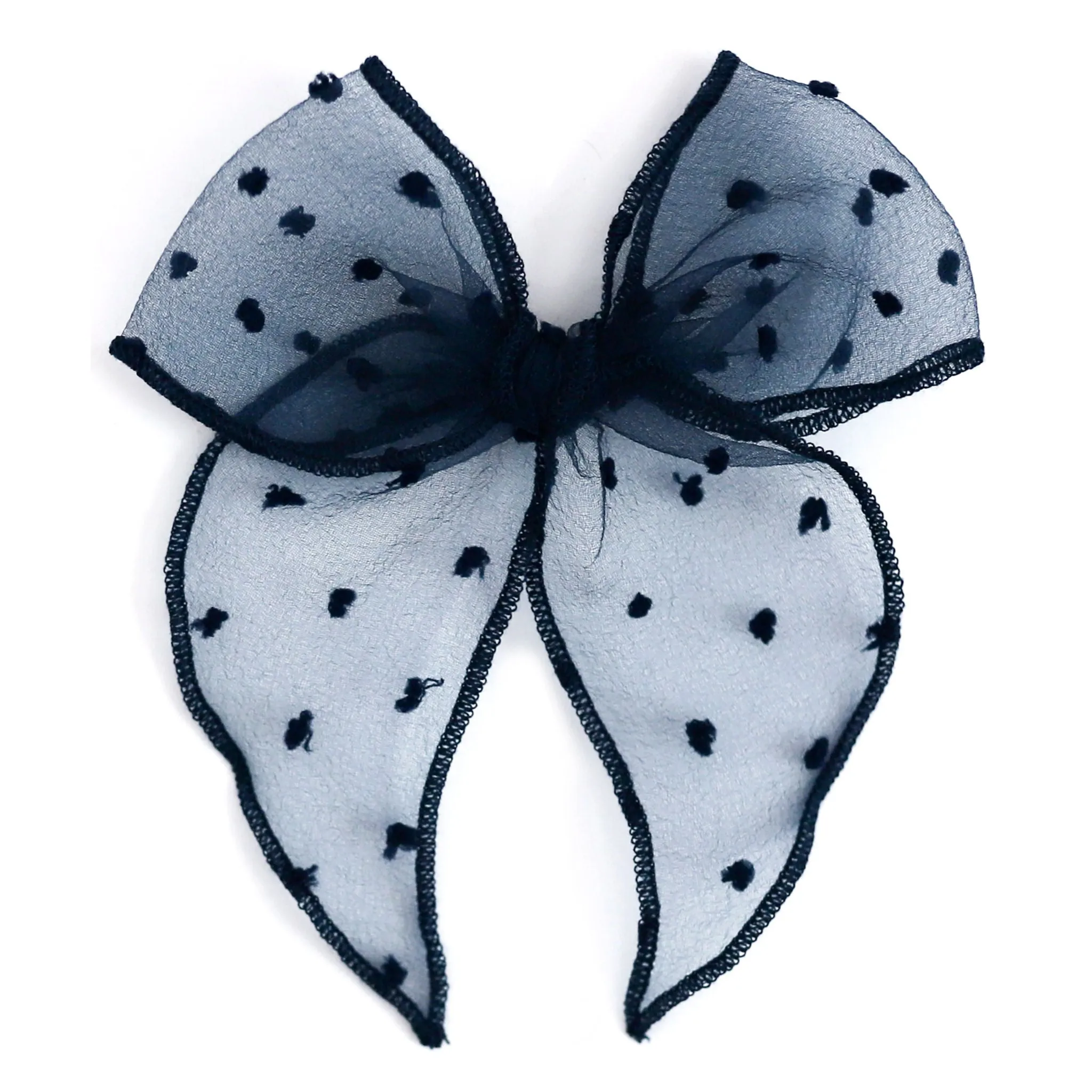 Party Girl Bow - Navy Sheer Dot