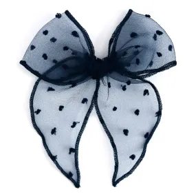 Party Girl Bow - Navy Sheer Dot