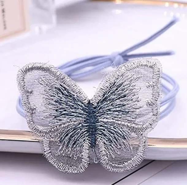 Pastel Embroidered Butterfly Elastic Hair Ties 10-Pack (2 of each color)