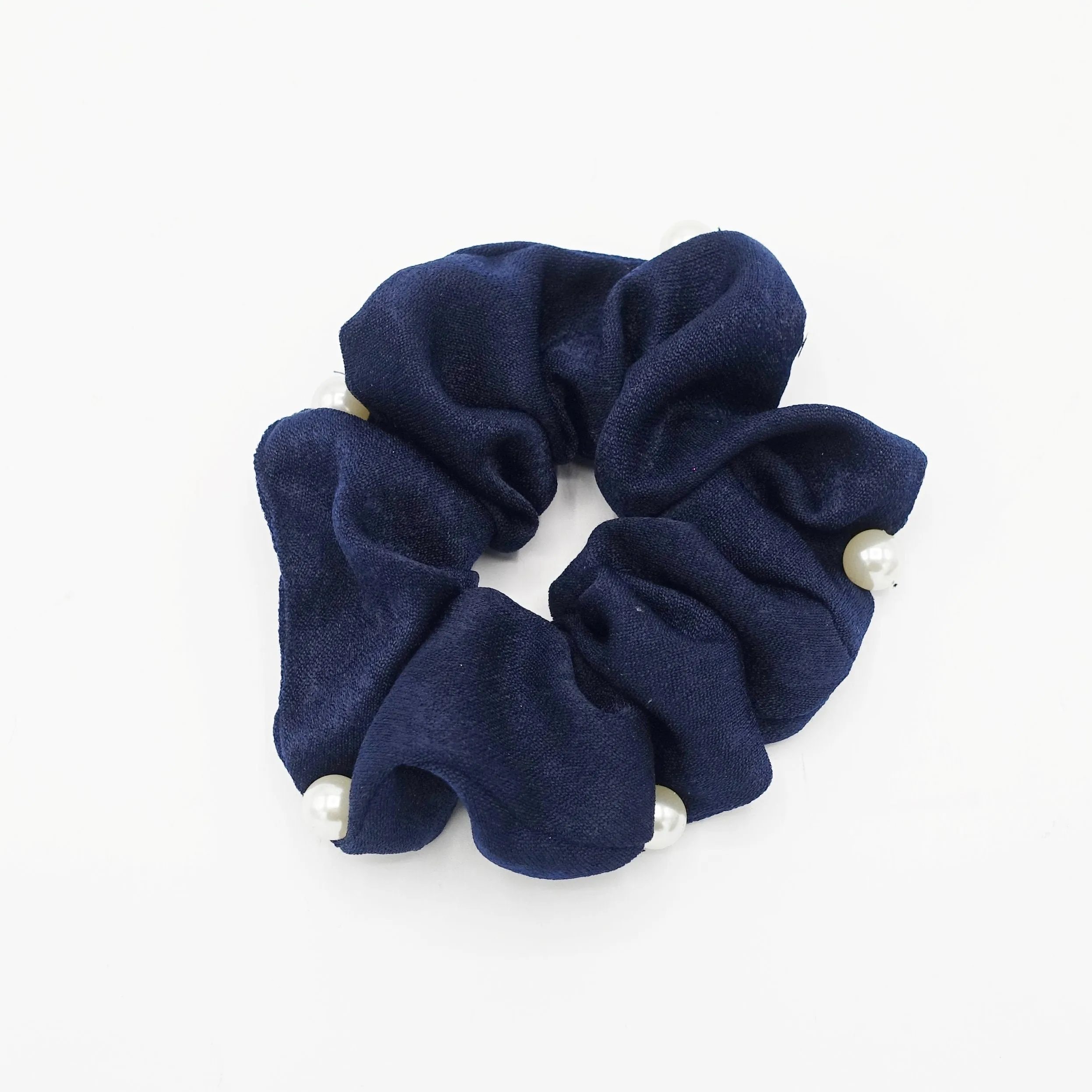 pearl attached glossy scrunchies women hair accessory