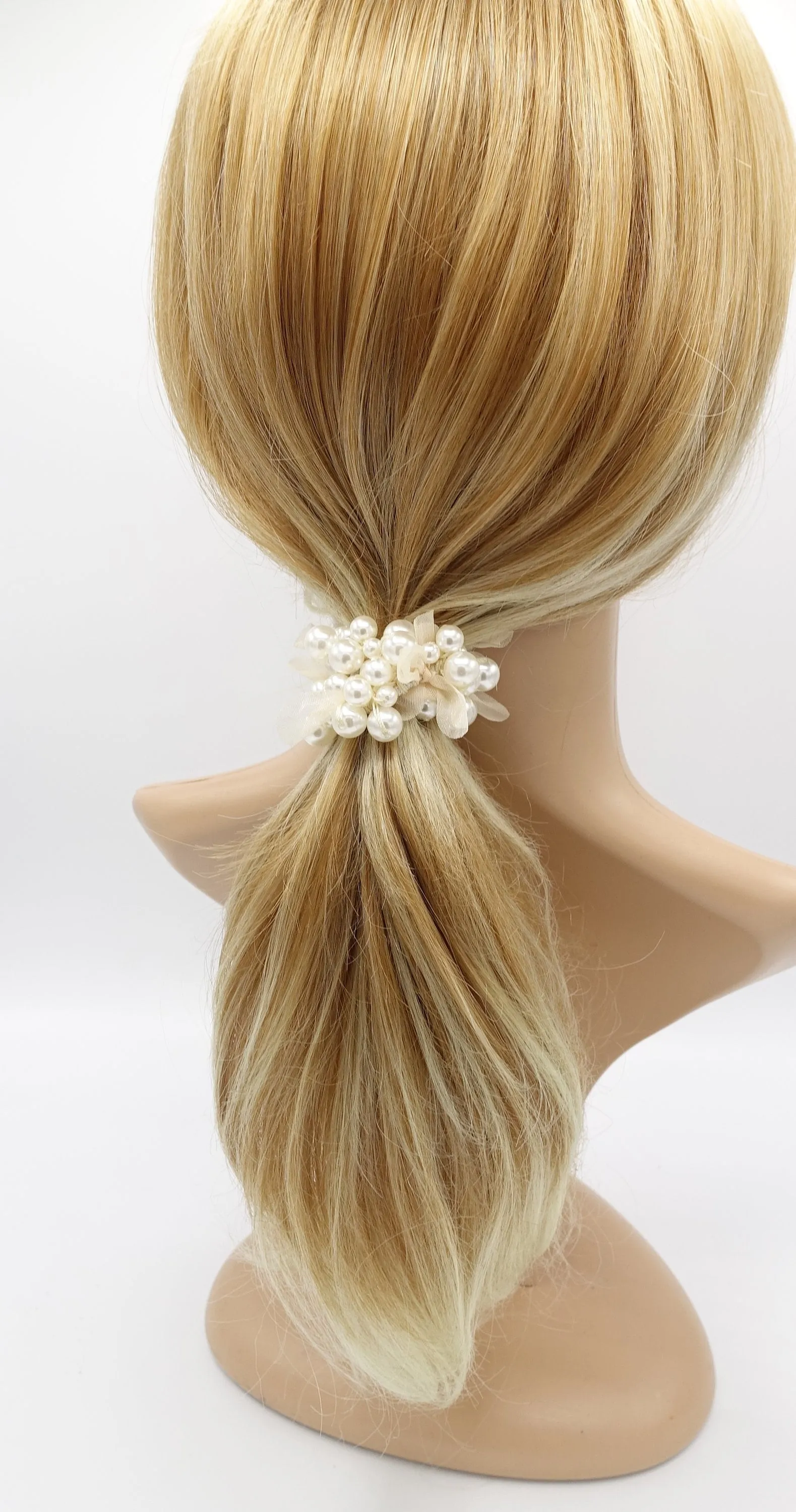 pearl chiffon bow knot scrunchies hair tie elastic accessory for women