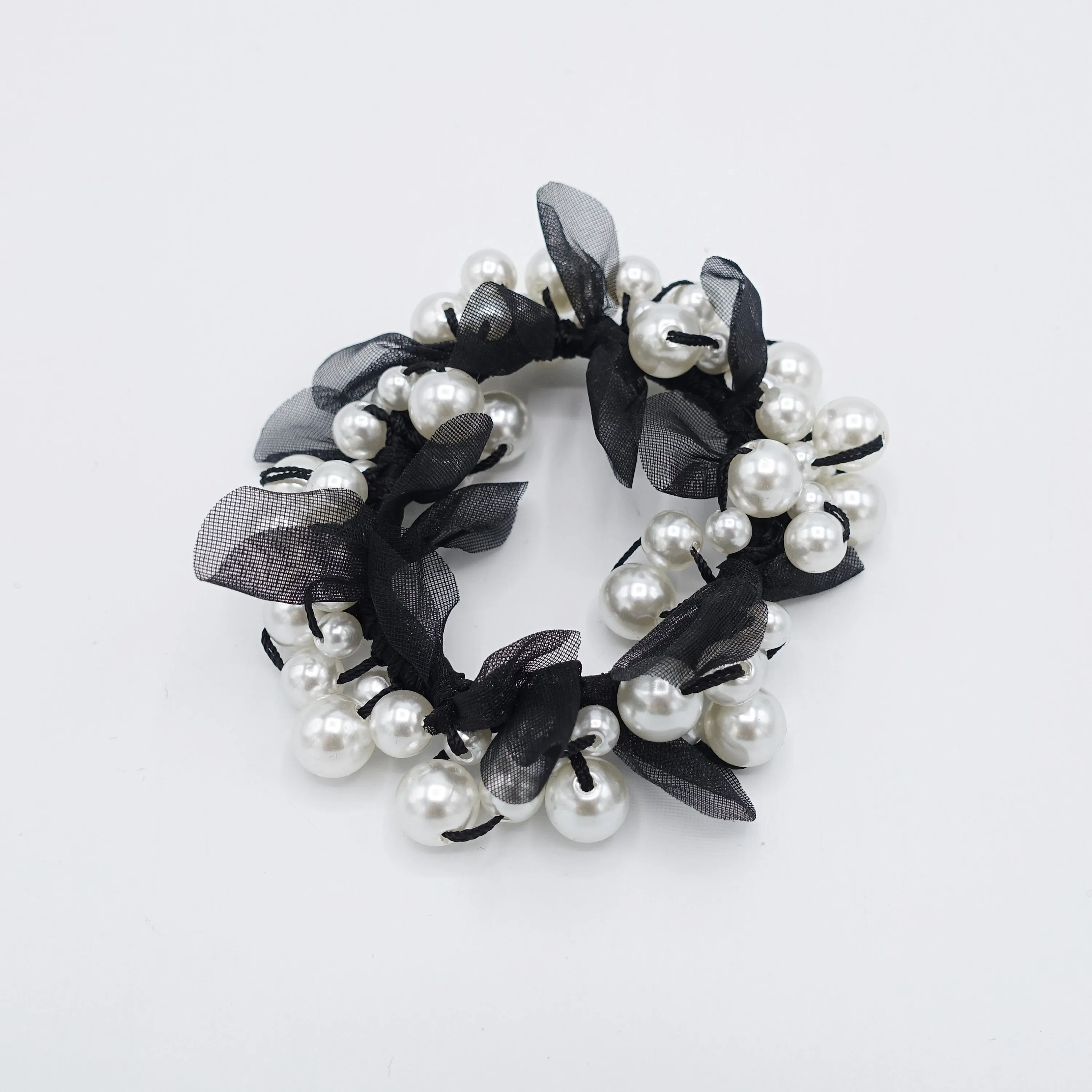 pearl chiffon bow knot scrunchies hair tie elastic accessory for women
