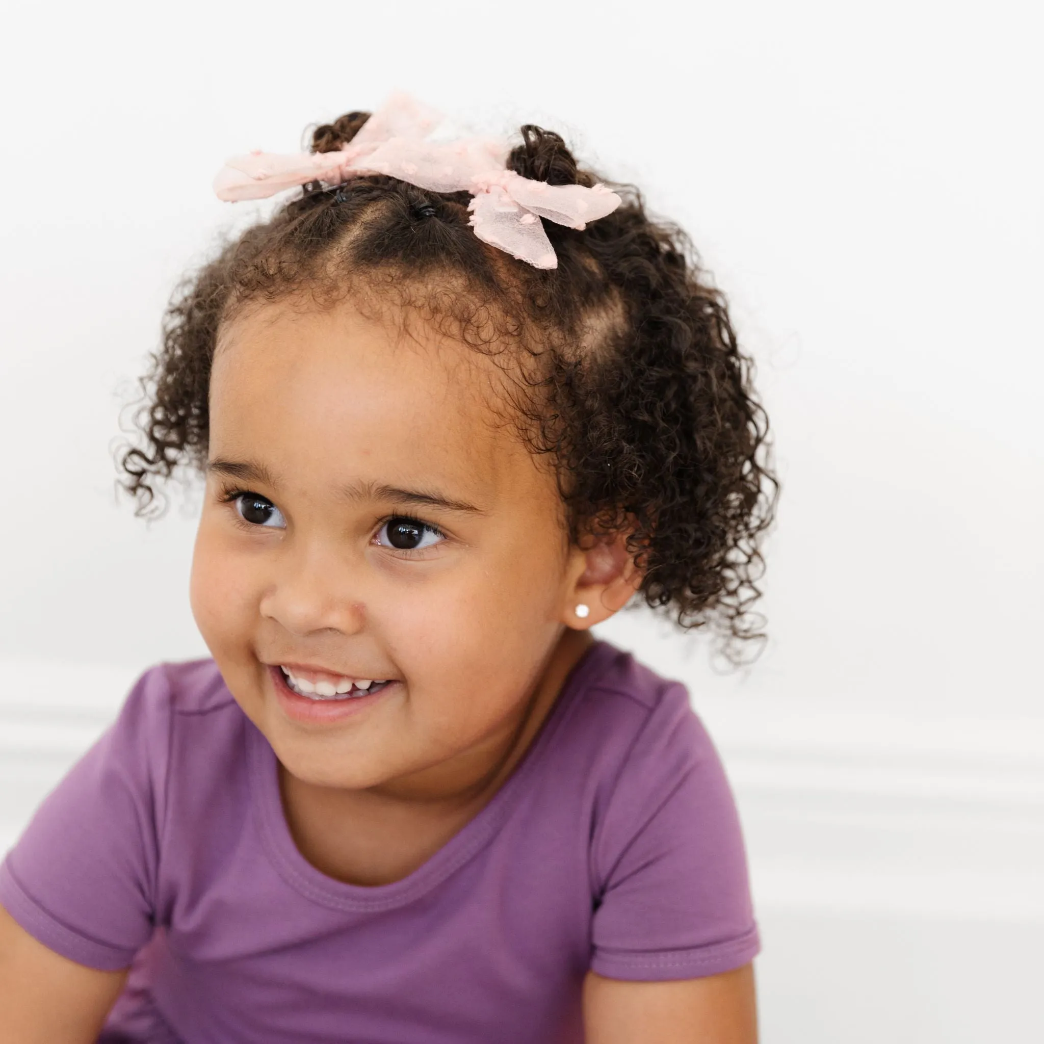 Pigtail Bows - Blush Pink Sheer Dot