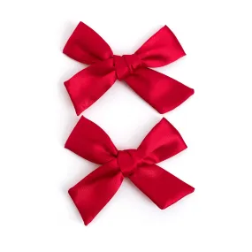 Pigtail Bows - Bright Red Satin