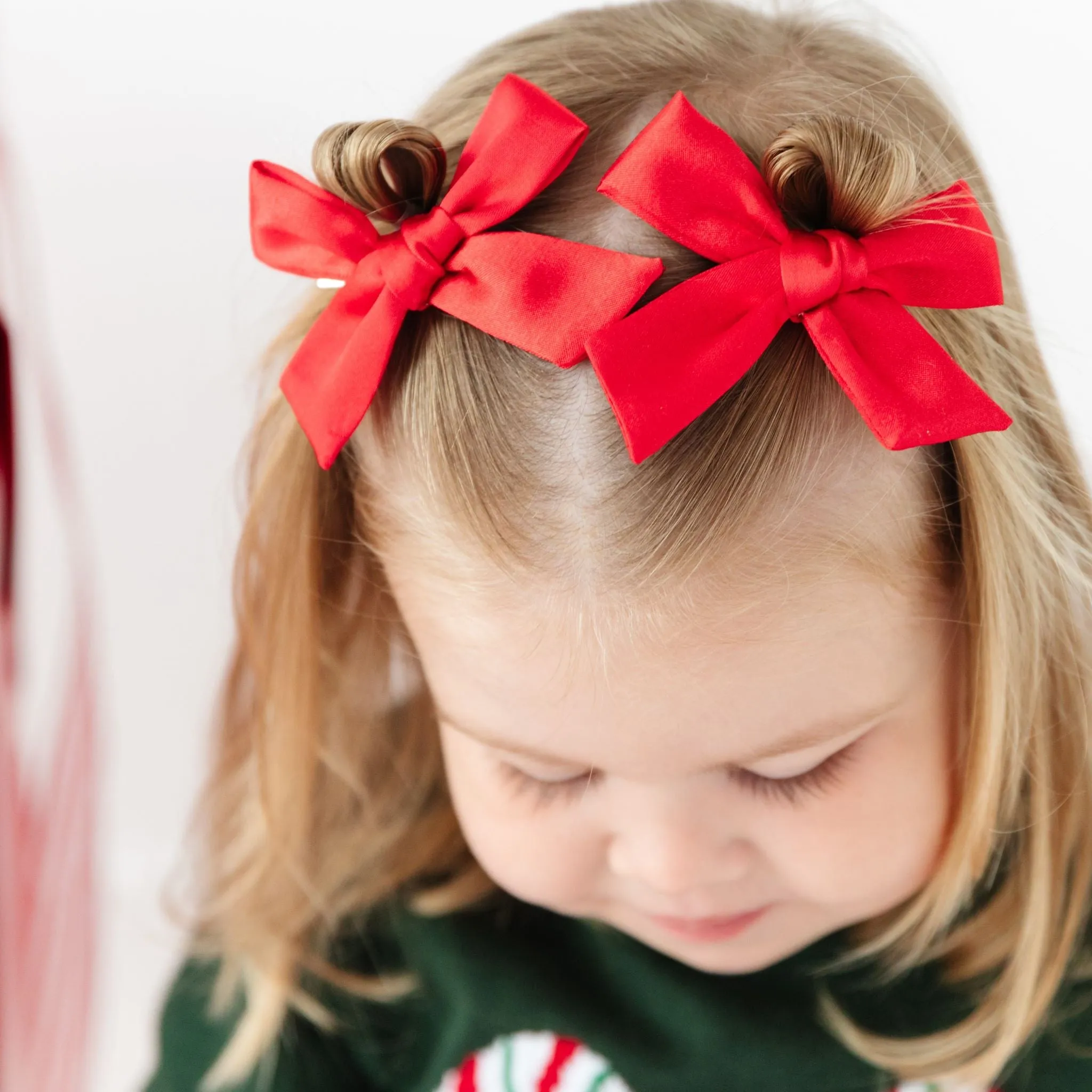Pigtail Bows - Bright Red Satin