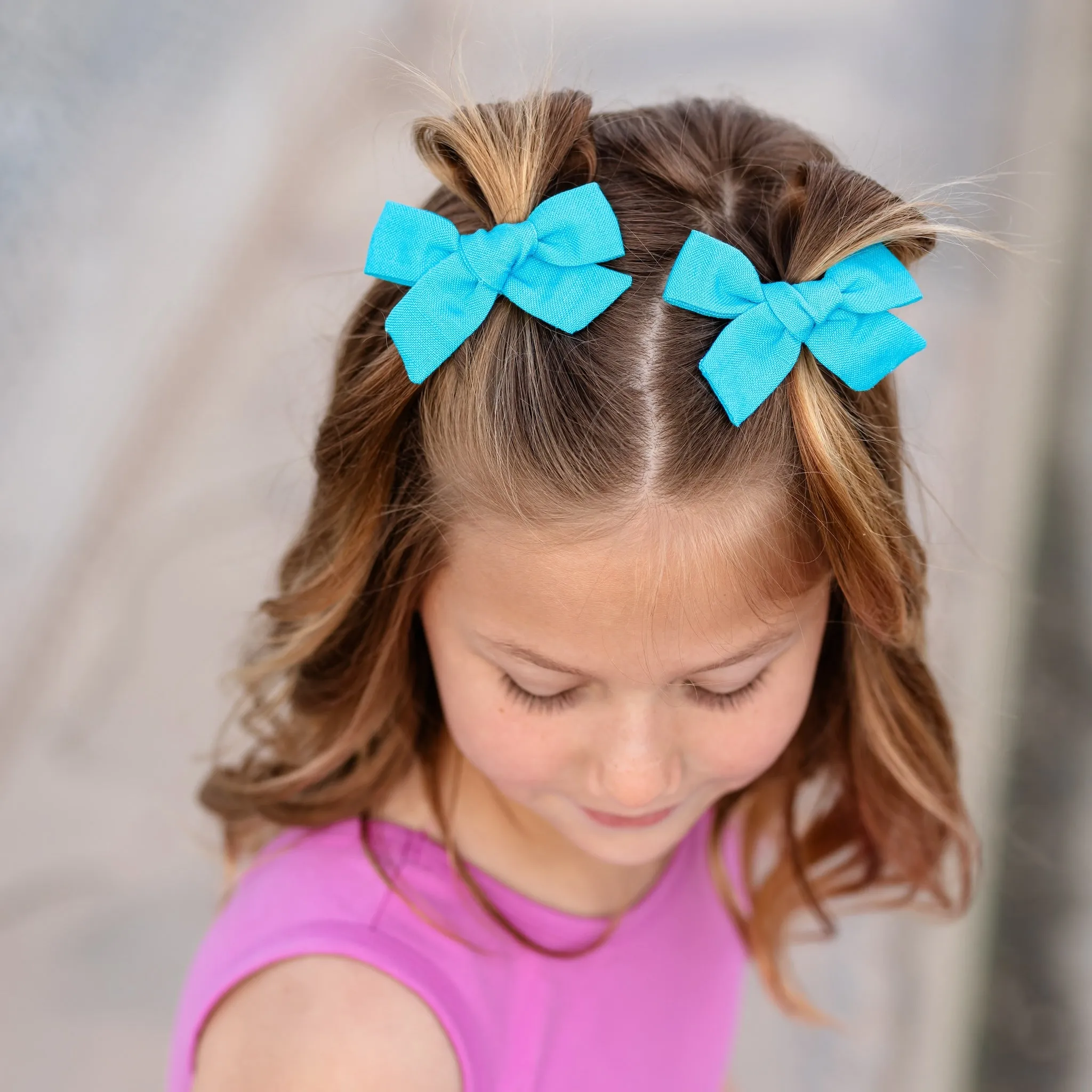 Pigtail Bows - Electric Blue Linen