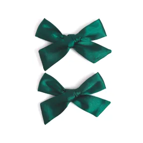 Pigtail Bows - Forest Green Satin