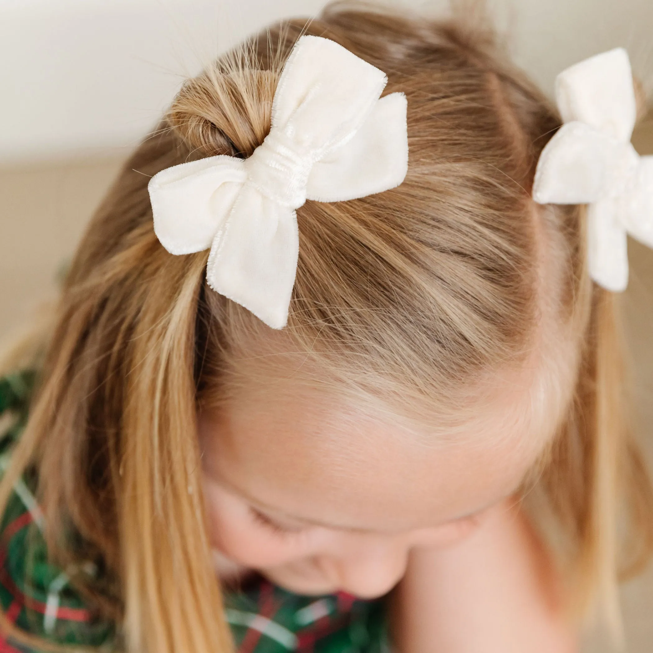 Pigtail Bows - Ivory Velvet