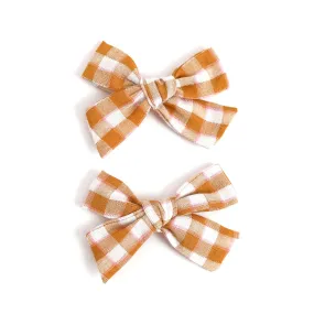 Pigtail Bows - Mustard Gingham