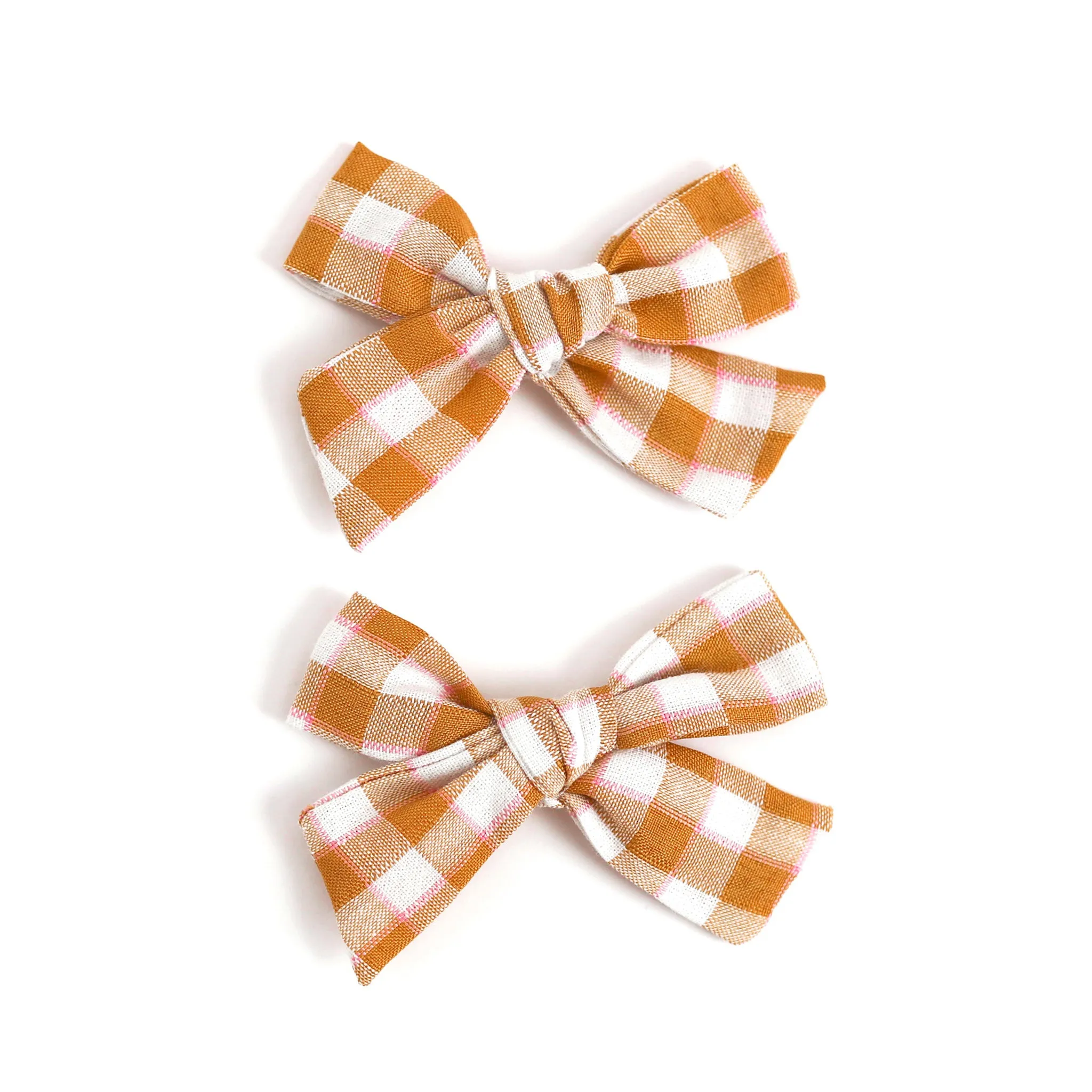 Pigtail Bows - Mustard Gingham