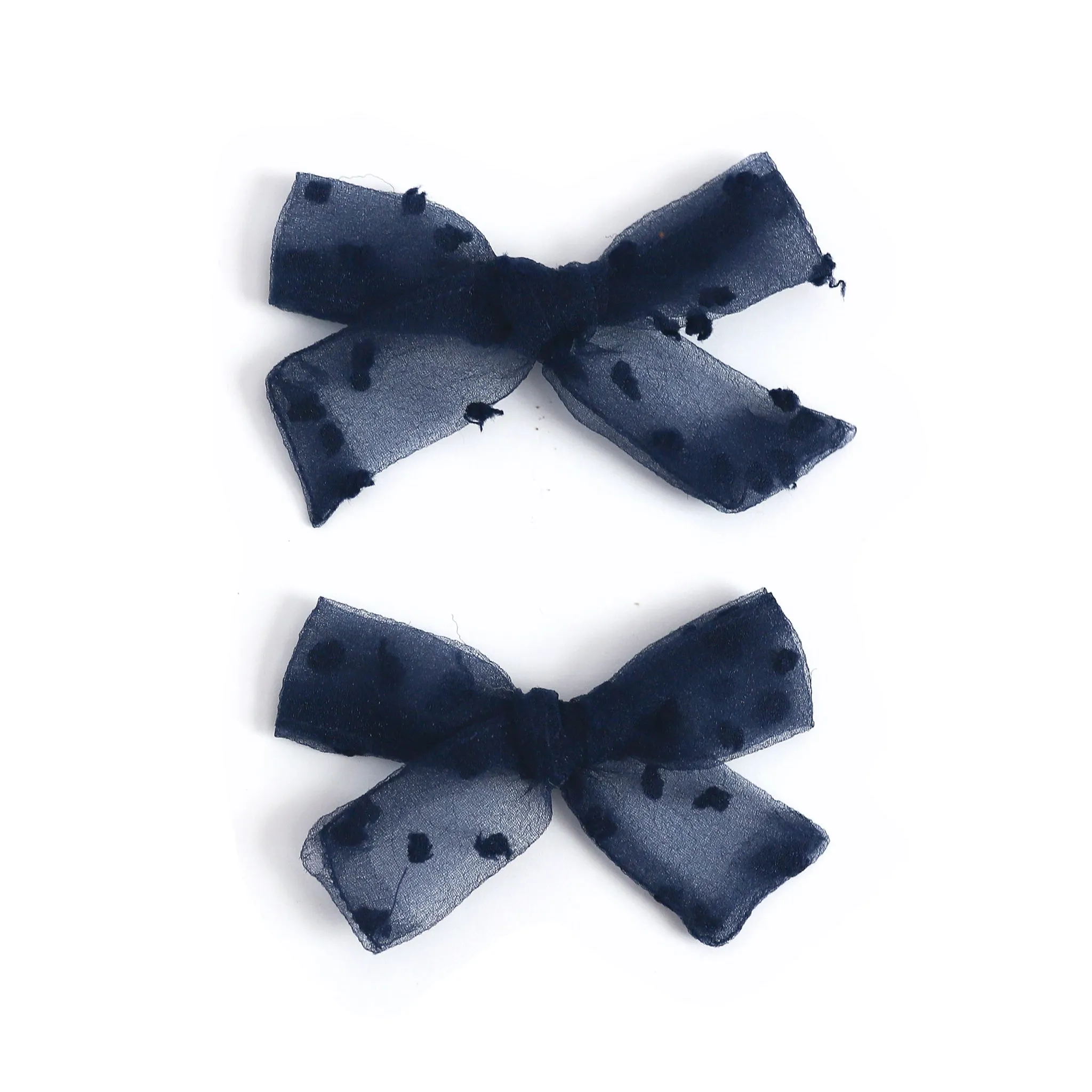 Pigtail Bows - Navy Sheer Dot