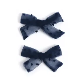 Pigtail Bows - Navy Sheer Dot