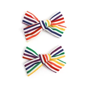 Pigtail Bows - Rainbow Stripe