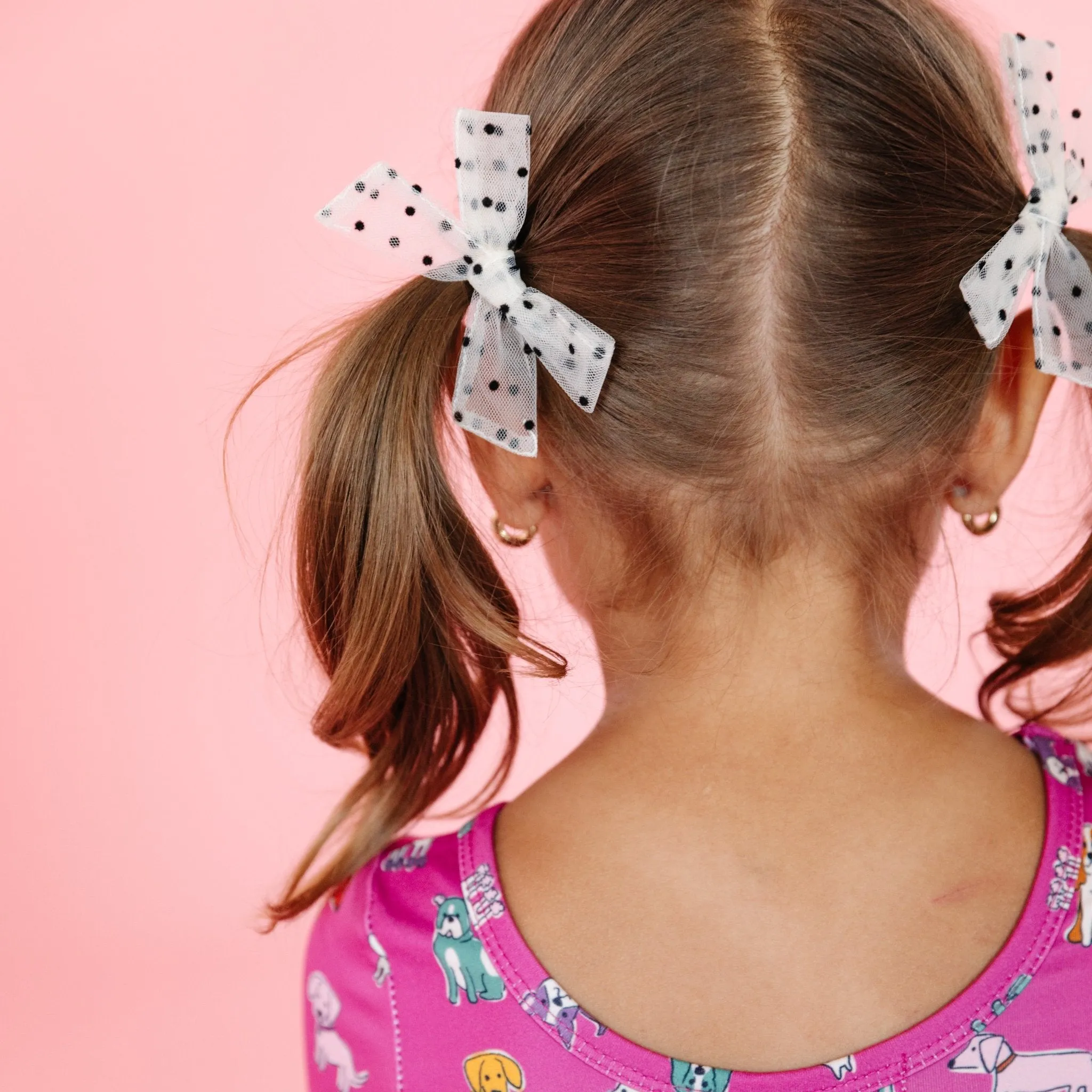 Pigtail Bows - Sheer Vanilla Dot