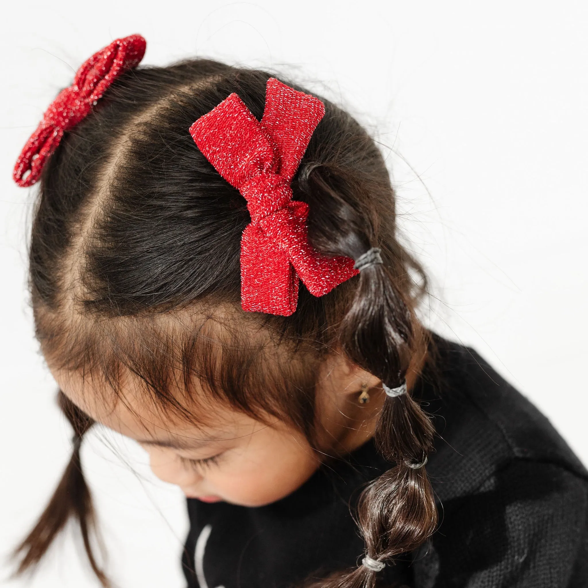 Pigtail Bows - Sparkly Red