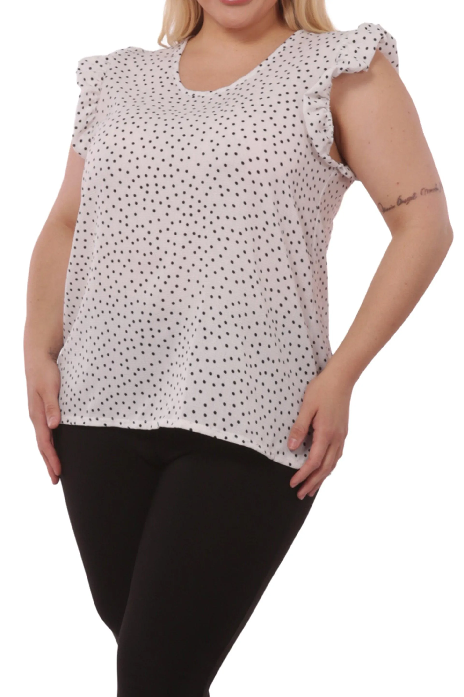 Plus Size Tops With Ruffle Armhole Detail - White