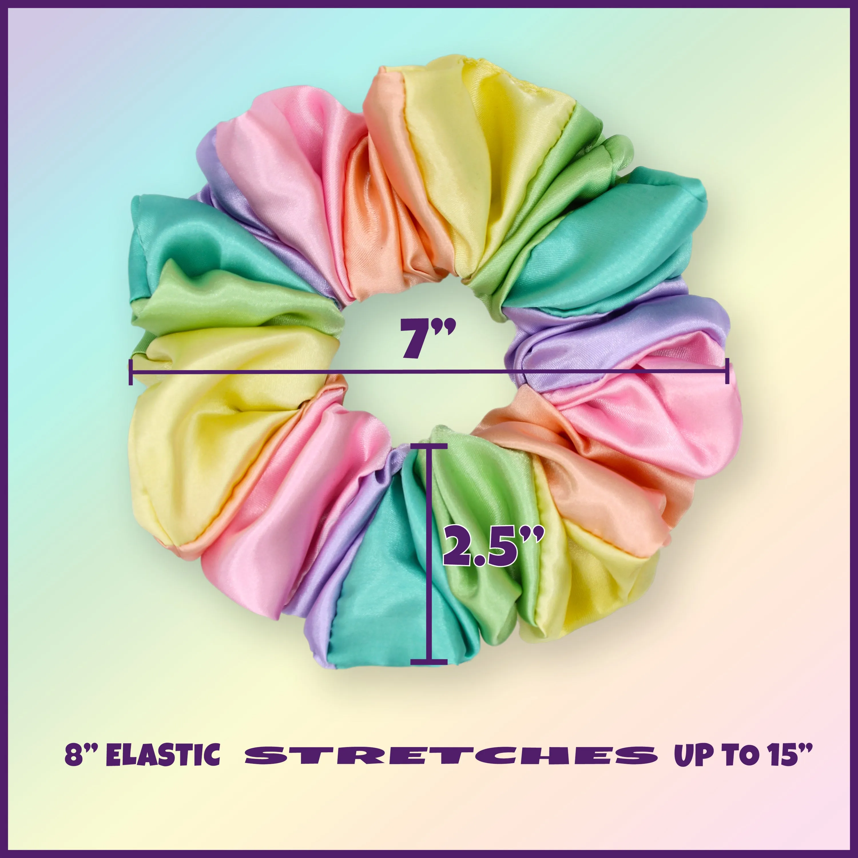Pride King Size Pastel Rainbow Scrunchies Satin XXL Oversized Ponytail Holder Made in the USA