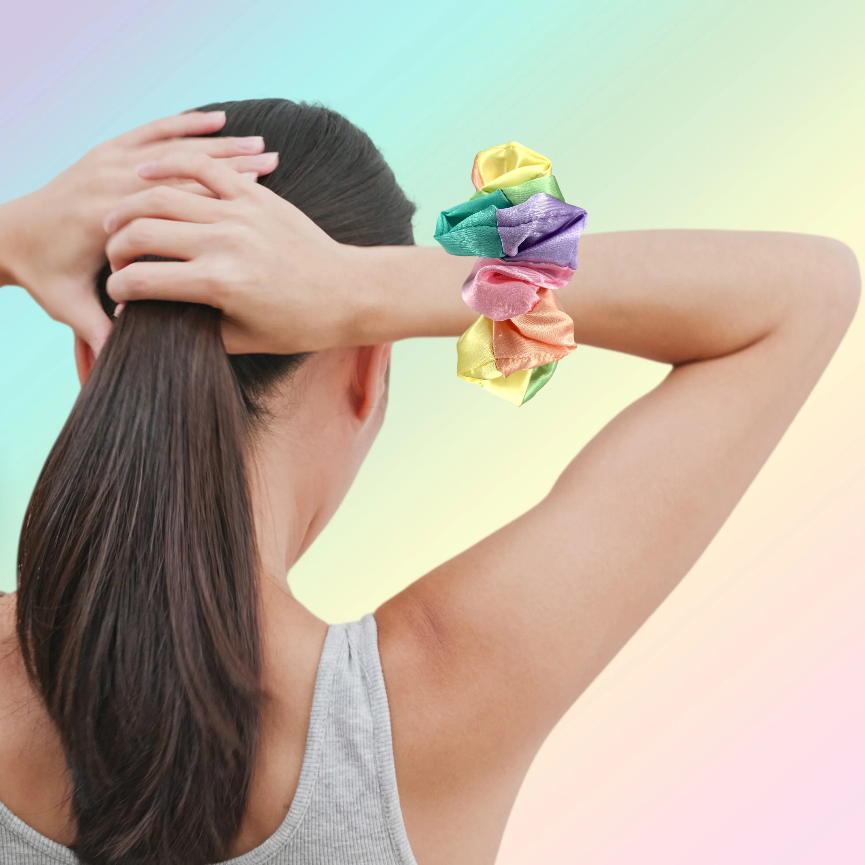 Pride King Size Pastel Rainbow Scrunchies Satin XXL Oversized Ponytail Holder Made in the USA