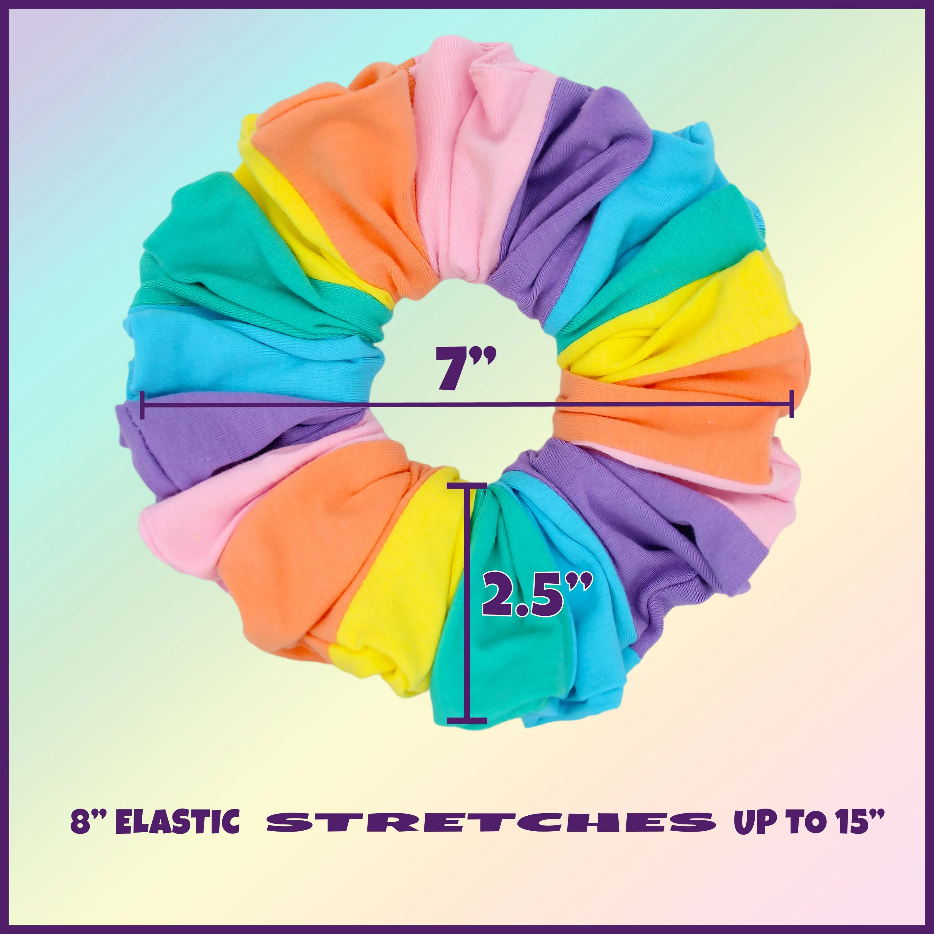 Pride King Size Pastel Rainbow Scrunchies XXL Oversized Ponytail Holder Made in the USA