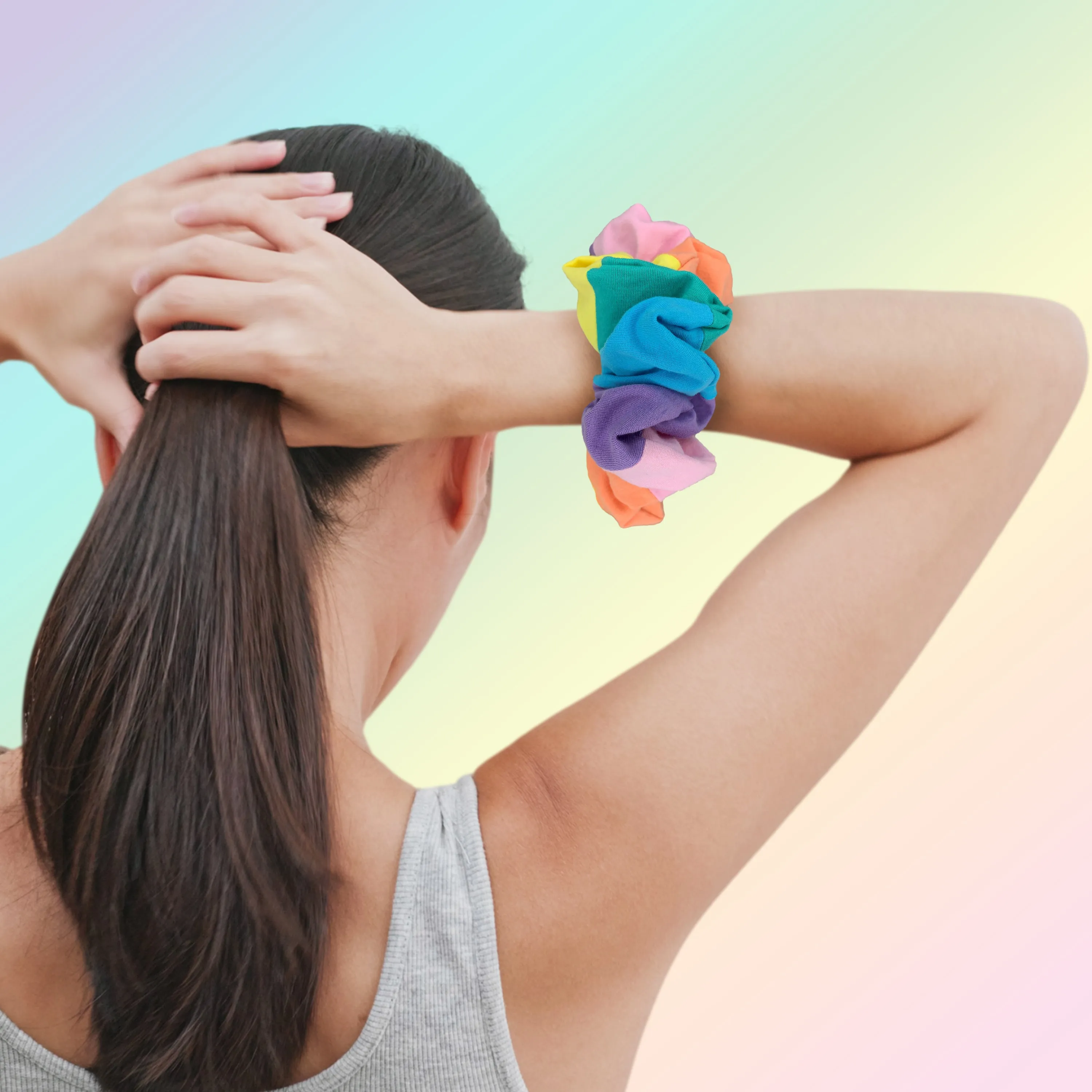 Pride King Size Pastel Rainbow Scrunchies XXL Oversized Ponytail Holder Made in the USA