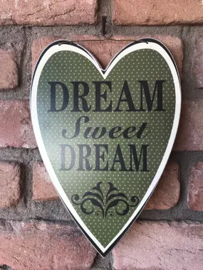 "Dream Sweet Dream" Green Polka Dot Heart Hanging Sign