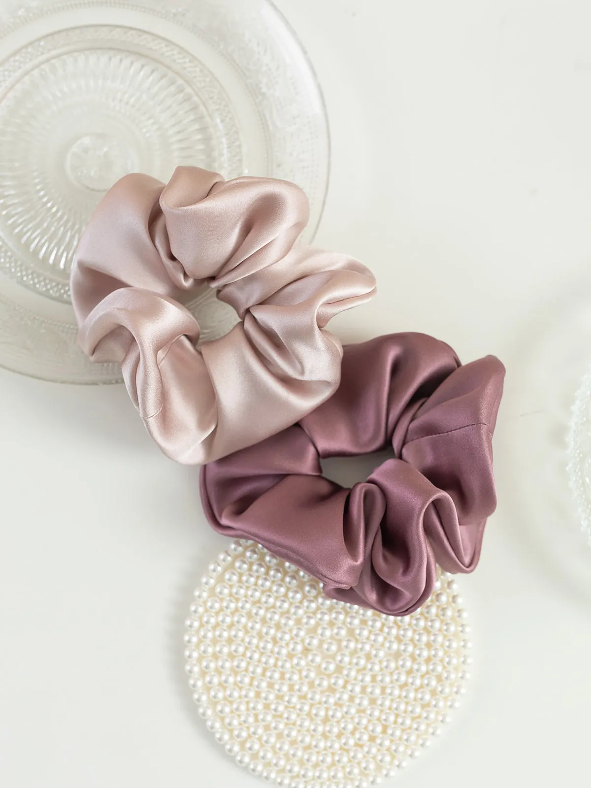 "Silken Hair" Silk Scrunchie Hair Tie - Pale Rose