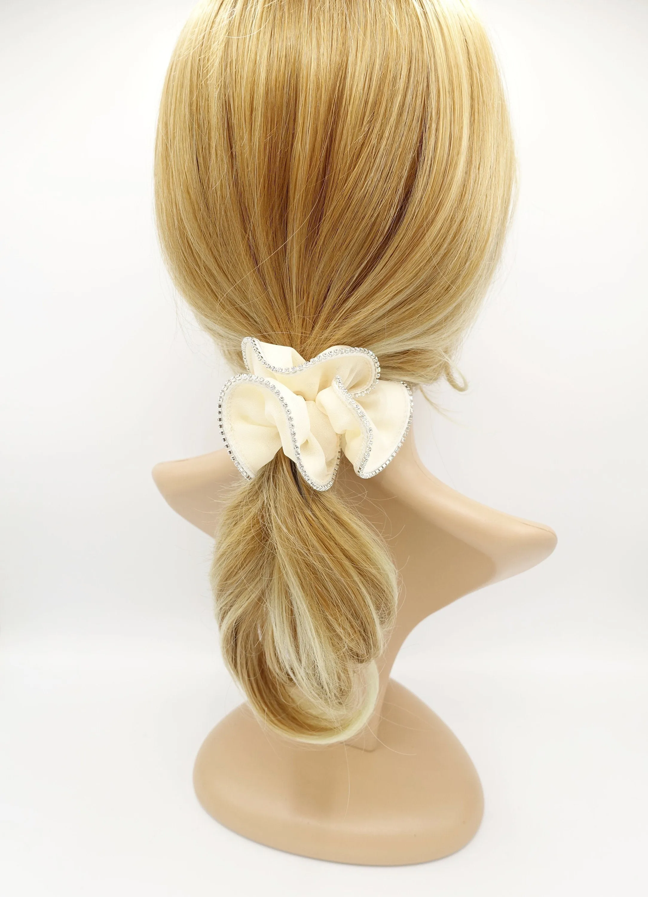 rhinestone edge silk chiffon scrunchies crystal decorated hair elastic scrunchie for women