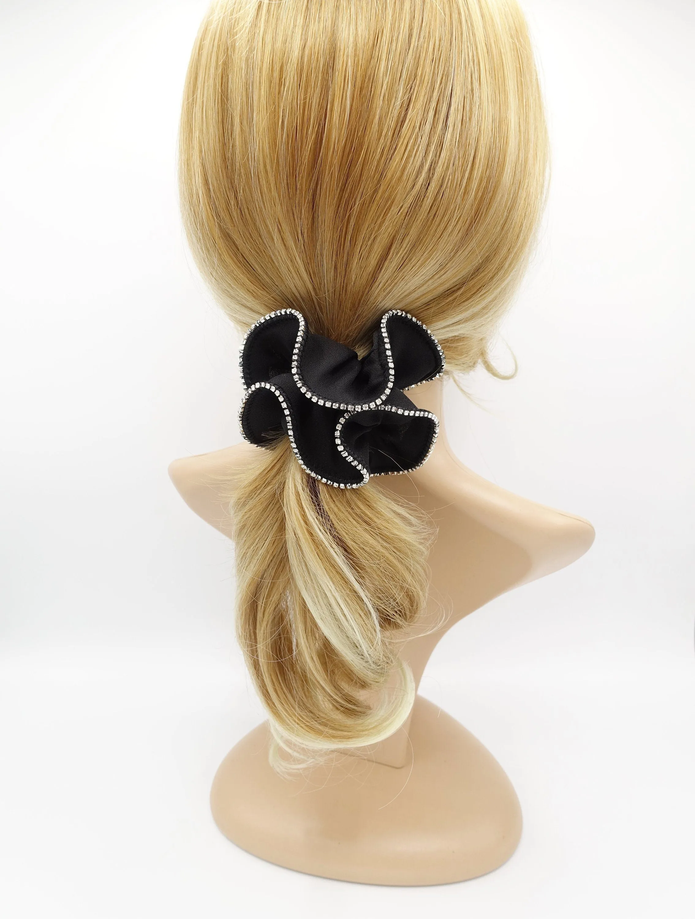 rhinestone edge silk chiffon scrunchies crystal decorated hair elastic scrunchie for women