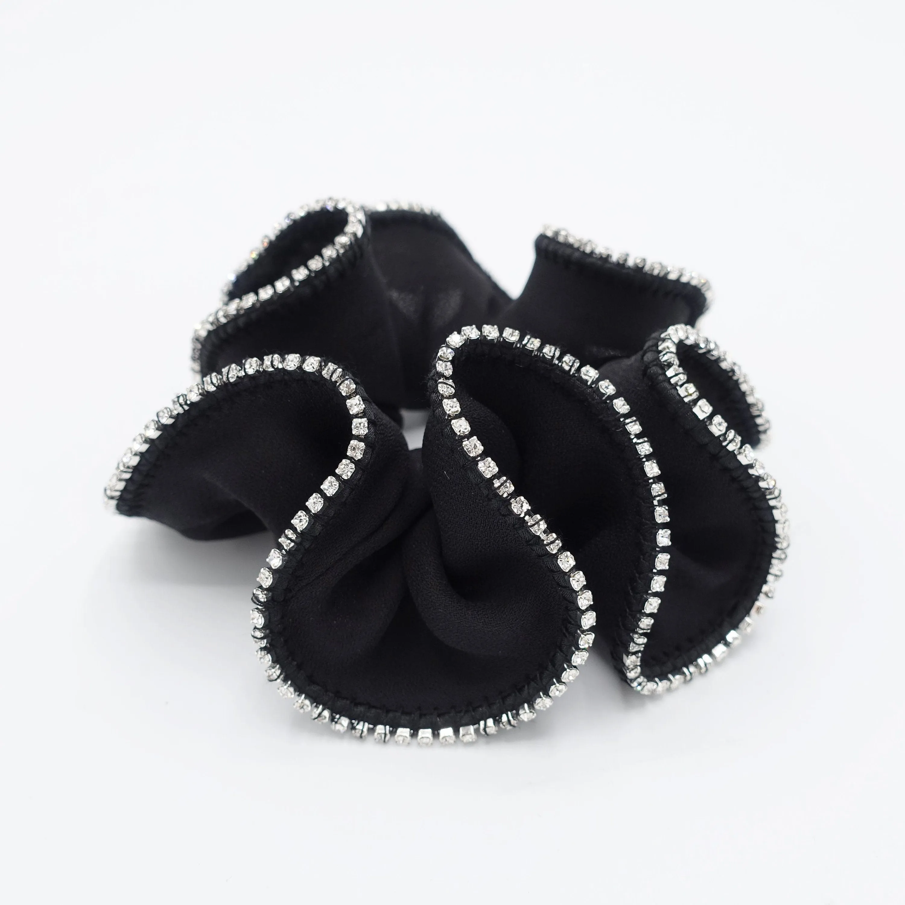 rhinestone edge silk chiffon scrunchies crystal decorated hair elastic scrunchie for women