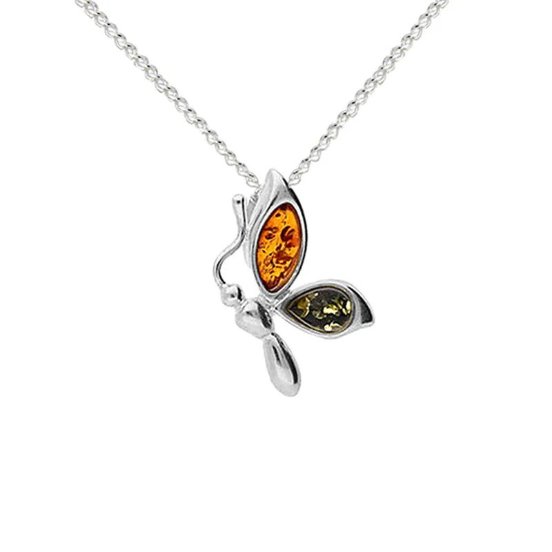 Small Butterfly Necklace With Amber