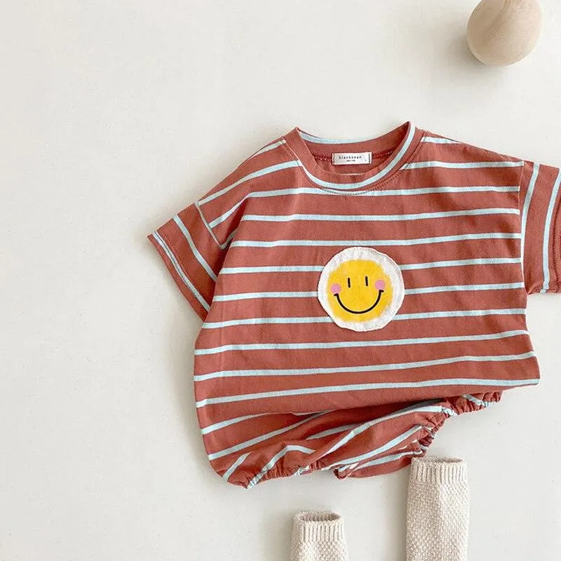 Smiley Striped Romper