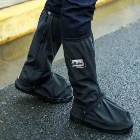 Springen Waterproof Rain Boot Shoe Covers with Reflector, Cycling Shoe Covers with Zipper, Motorcycle Rain Gear for Women & Men, Reusable & Foldable, Non-Slip (Black, 1 Pair)