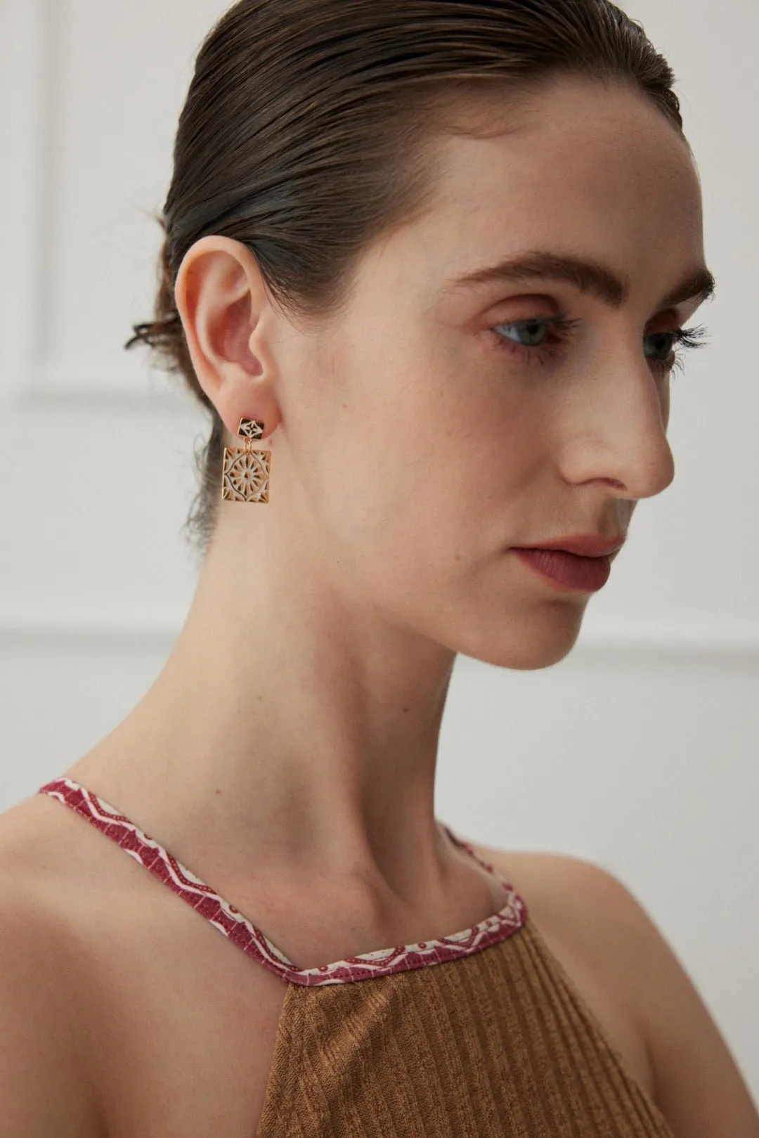 Square Drop Earrings with Enamel Glaze