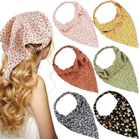 Syhood 6 Pcs Floral Bandanas for Women Girl Boho Daisy Hair Scarf Headband with Clip Chiffon Summer Cottagecore Head Kerchief(Bright Floral Patterns)
