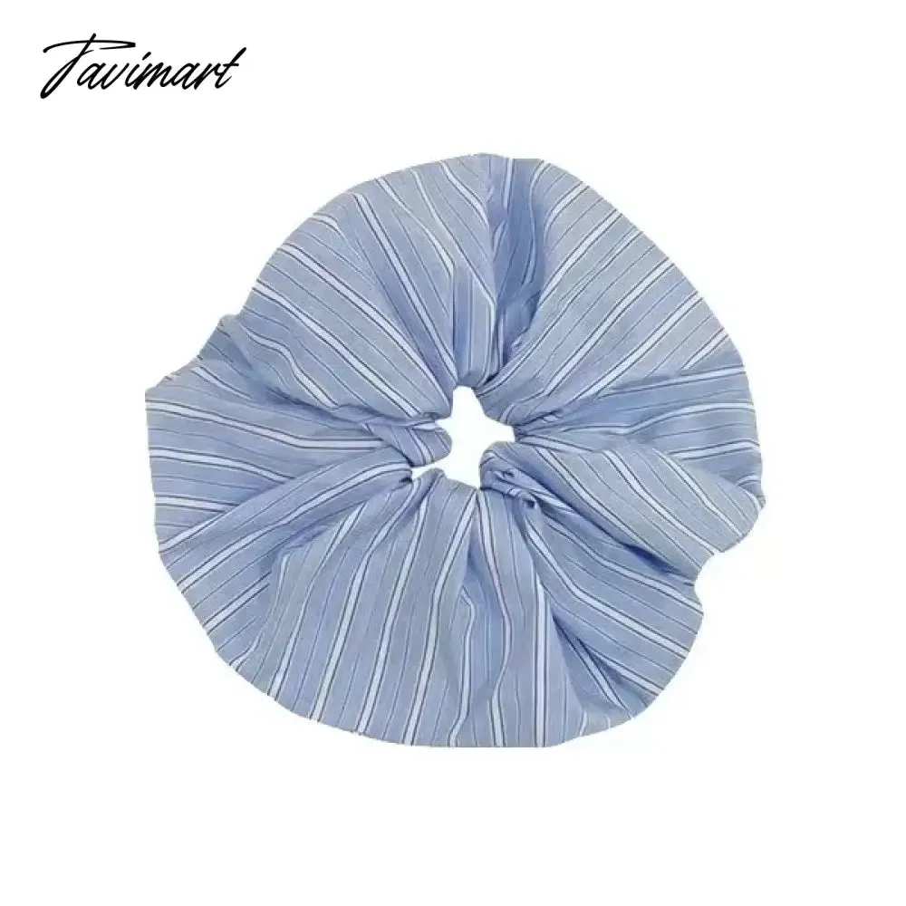 Tavimart Elegant Blue Striped Cotton Elastic Sweet Hair Scrunchies Hair Grip for Women Girl Korean Ponytail Headband Hair Accessory