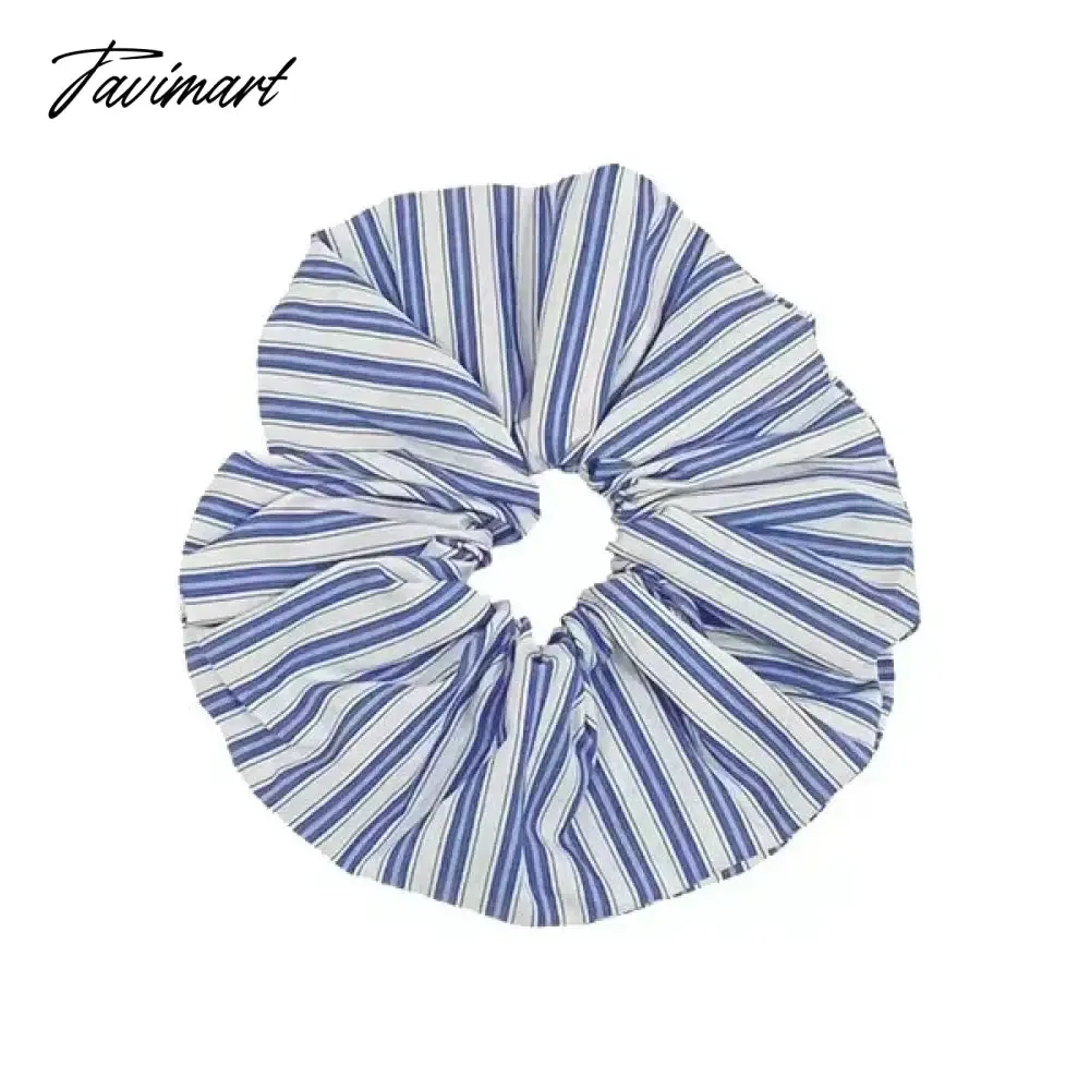 Tavimart Elegant Blue Striped Cotton Elastic Sweet Hair Scrunchies Hair Grip for Women Girl Korean Ponytail Headband Hair Accessory