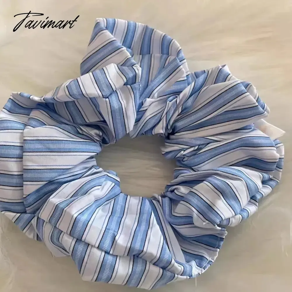 Tavimart Elegant Blue Striped Cotton Elastic Sweet Hair Scrunchies Hair Grip for Women Girl Korean Ponytail Headband Hair Accessory