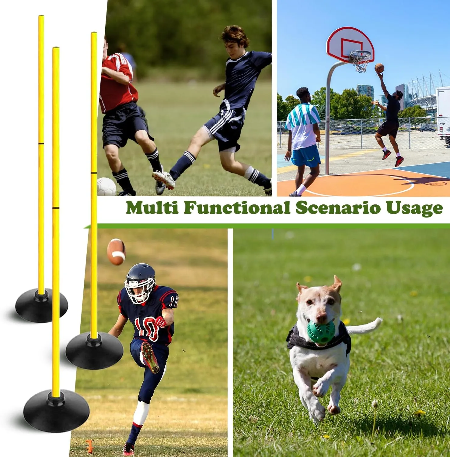 TNZMART 4.9FT Training Agility Poles Set Detachable Soccer Training Sticks Slalom Poles with 10 Disc Cones and Speed Ladder