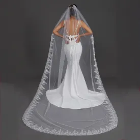 Ursumy Glitter Bride Wedding Veil Lace Cathedral Veil Sparking Soft Tulle Bridal Veils with Comb 118" (Ivory)