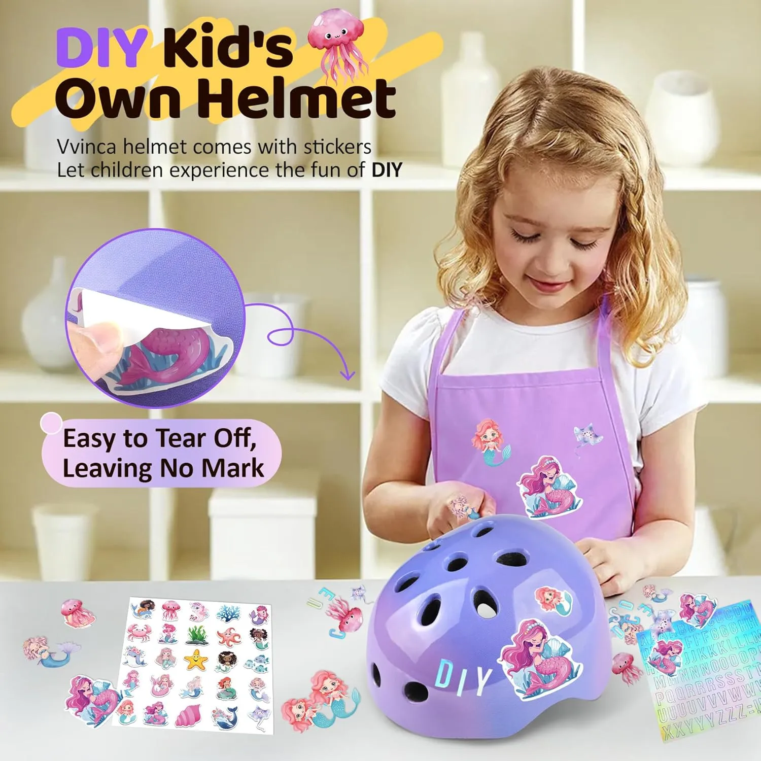 Vvinca Toddler Kids Bike Helmet for Ages 1-2-3-4-5-6-7-8 Years with DIY Stickers, Kids Helmet for Multi-Sport Skateboard Scooter Roller Skating Adjustable Birthday Gift for Child Girls Boys Safety