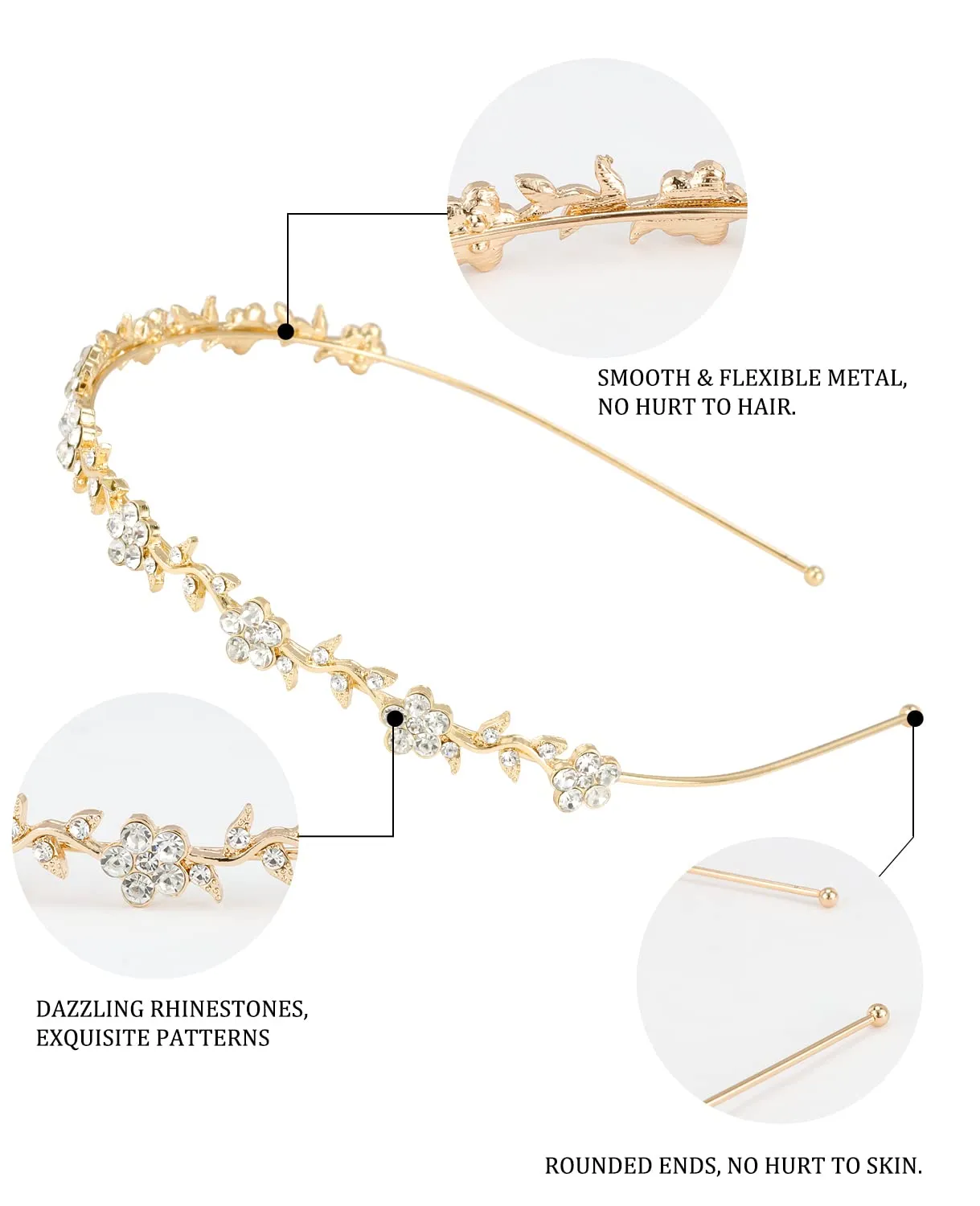 Wecoe 4 Pack Rhinestone Headbands Women Gold Metal Headbands Flower Girl Bridal Wedding Crystal Headpieces Flower Leaf Butterfly Headband Tiara Formal Hair Accessories For Women Girls Halloween Gifts