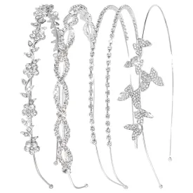Wecoe 4 Pack Silver Rhinestone Headband Flower Girl Bridal Wedding Headband Crystal Headpiece Flower Leaf Butterfly Metal Hairband Girls Hair Accessories For Women Girls Gifts