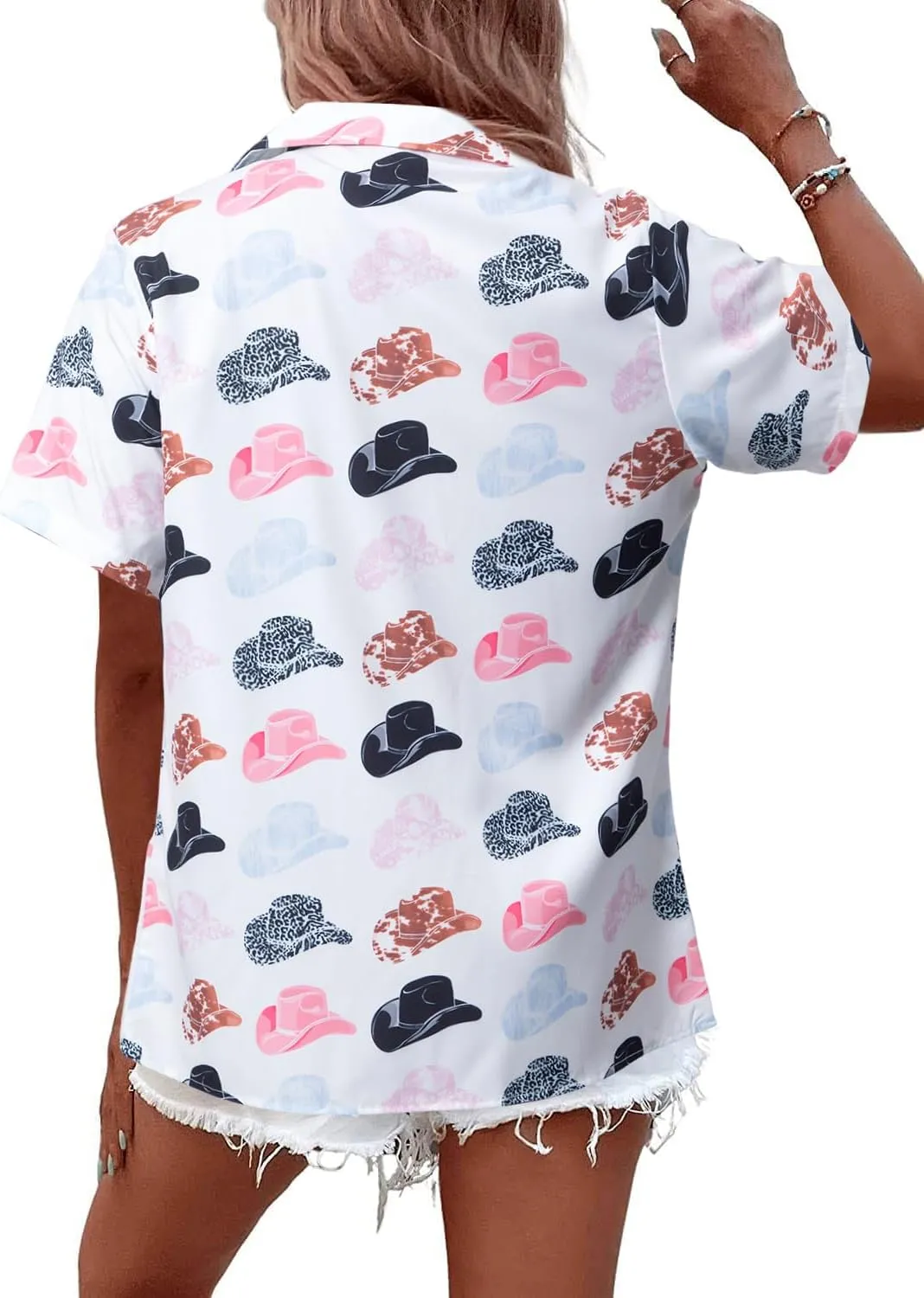 Western Button Down Shirt Women: Cowgirl Short Sleeve Boho Tops Hawaiian Tropical Graphic Tees Summer Vacation Outfit