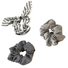 White, Black & Taupe Striped Scrunchies