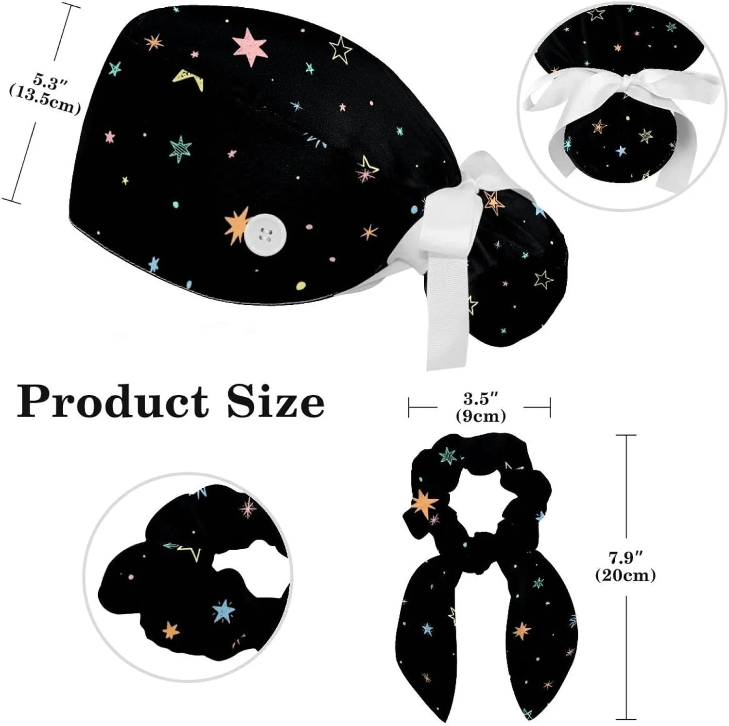 Women's Working Caps Bouffant Surgical Cap with Bow Scrunchies Little Daisy Art Paint Ponytail Holder Tie Back Scrub Hat